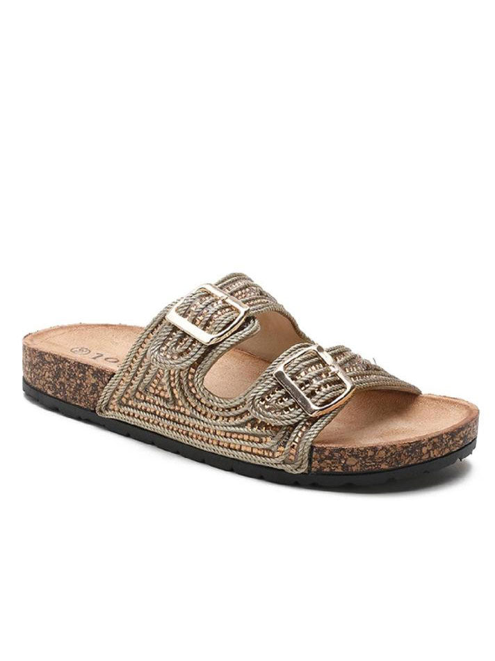 Ria - Glänsande tofflor med konstläder och spännen - Black